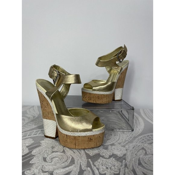 Guiseppe Zanotti Gold Lizard Embossed Wedges